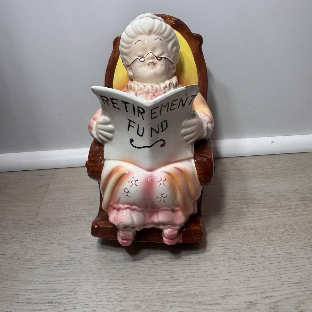 Vintage Lefton Retirement Fund Grandmother Bank Rocking Chair Japan Tag 1960s